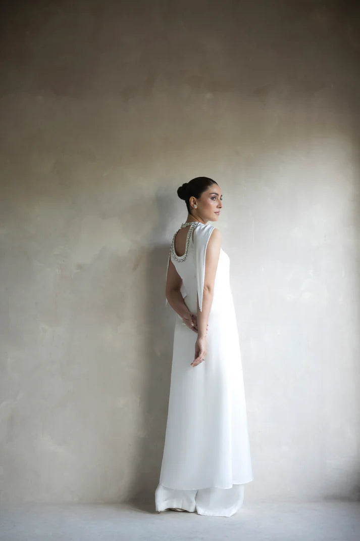 Ivory Embellished Long Shirt Set