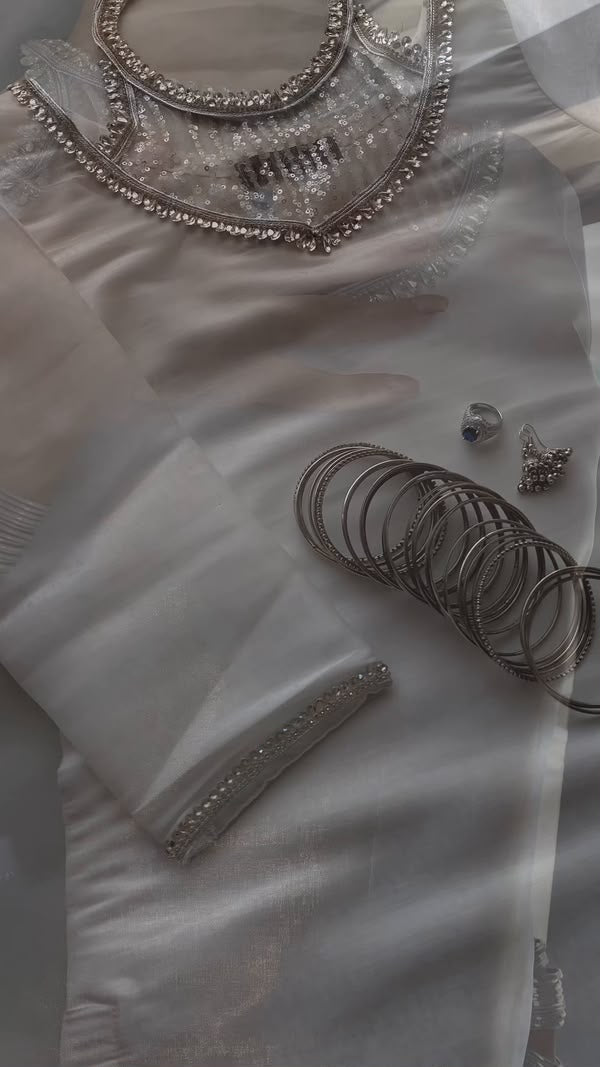 White Embellished neck 3pc