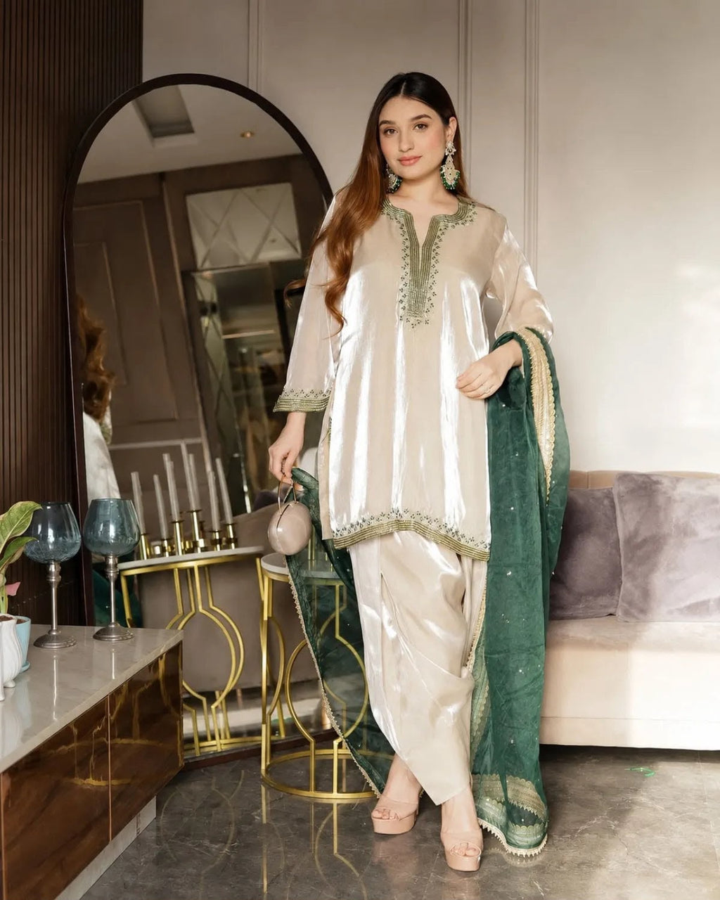 Shimmer Satin Kurta shalwar Set