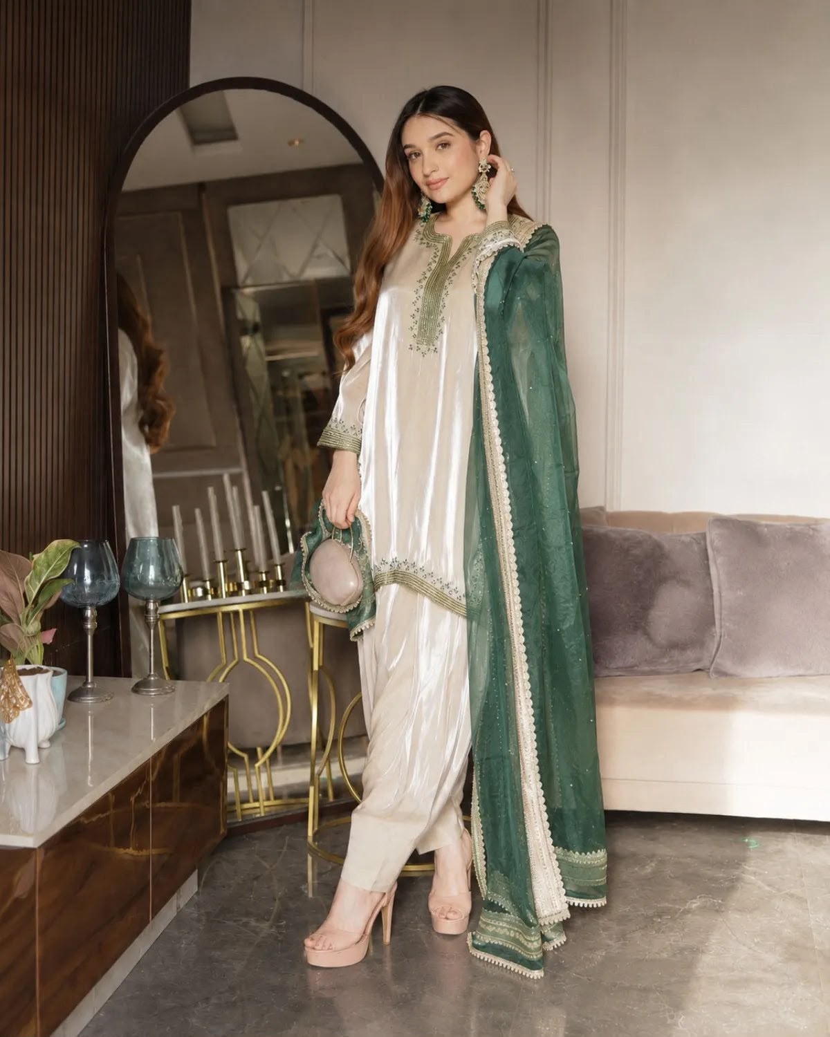 Shimmer Satin Kurta shalwar Set