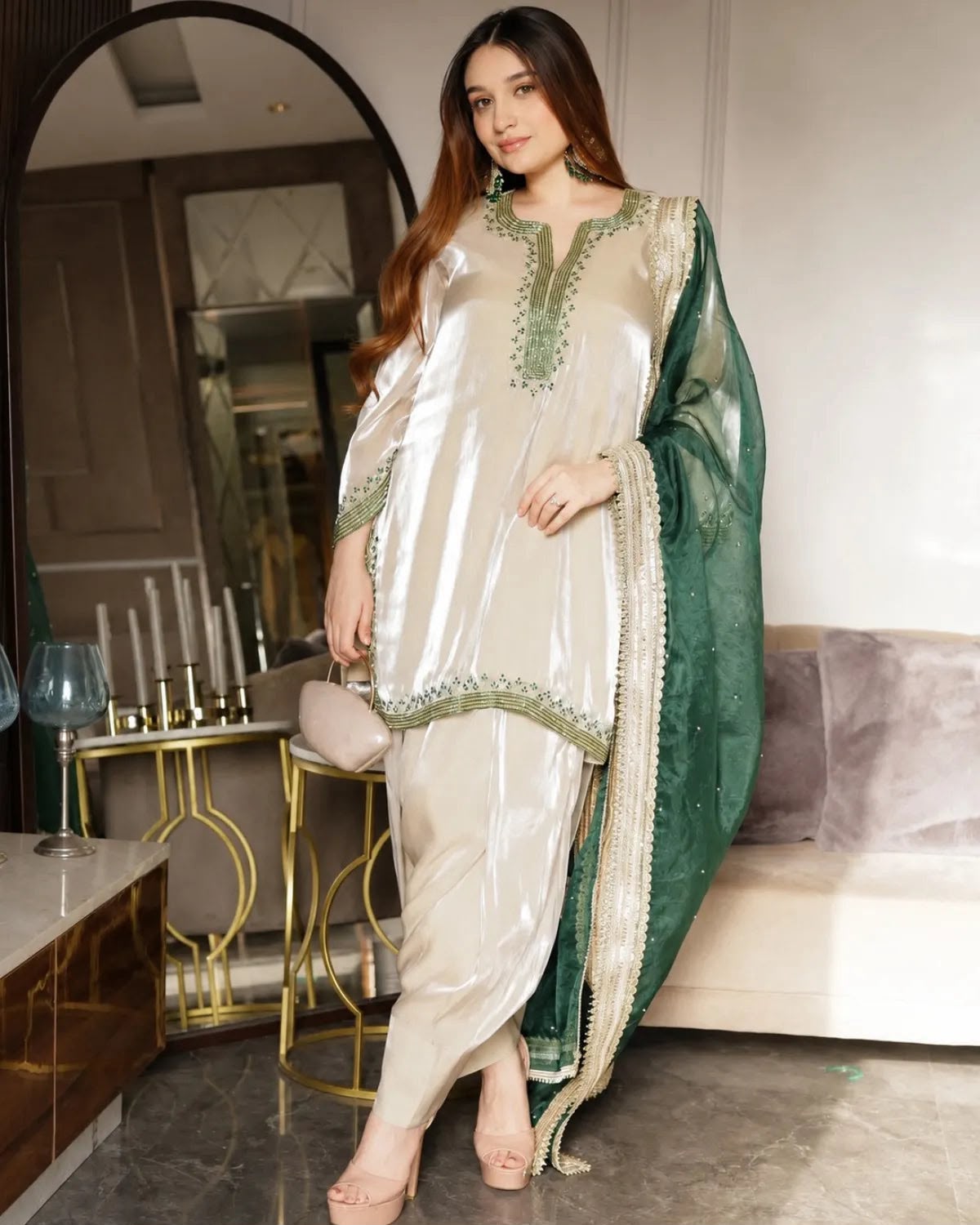 Shimmer Satin Kurta shalwar Set