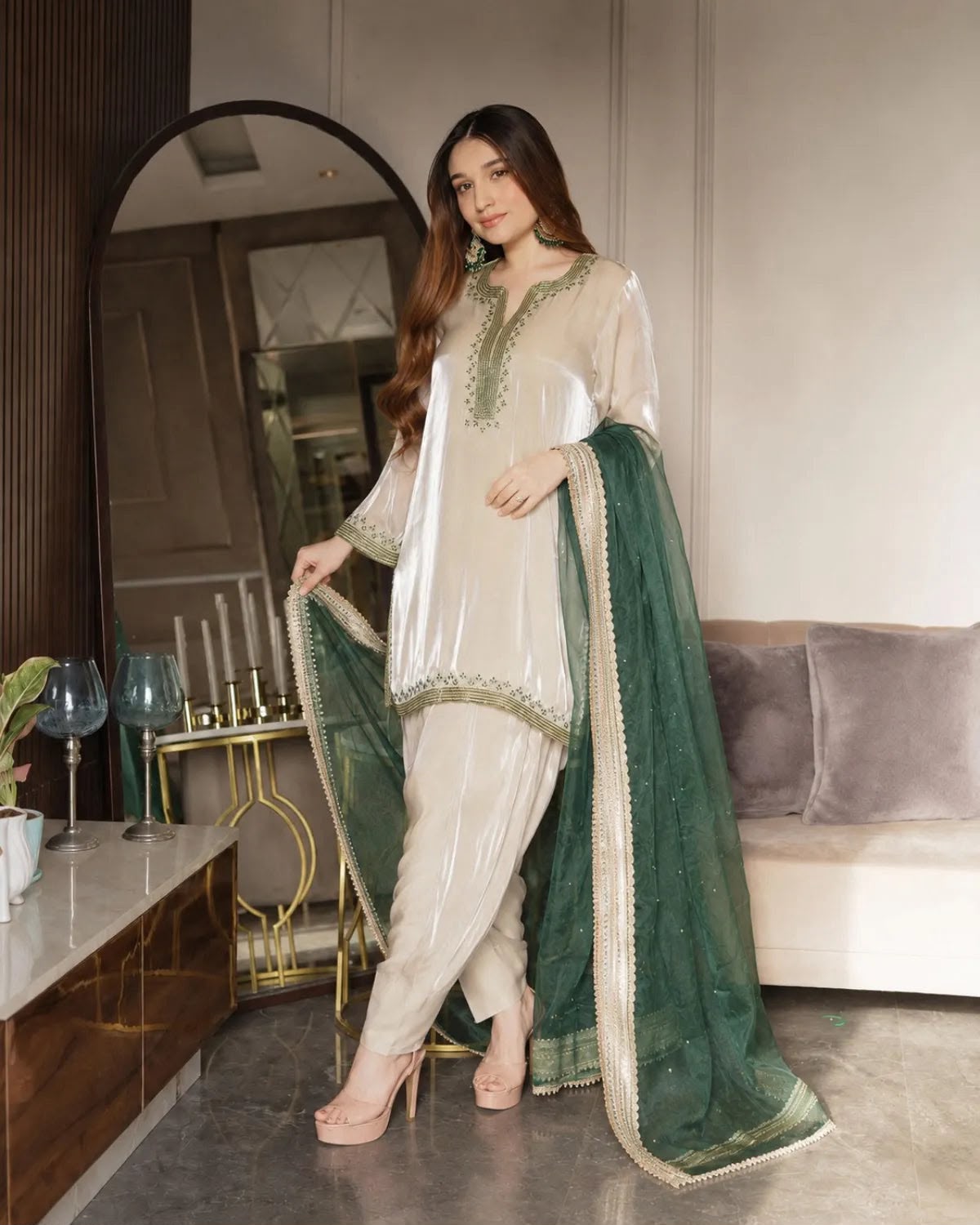 Shimmer Satin Kurta shalwar Set