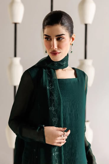 Pine Green Embroidered 3-Piece Suit | Azadi Sale