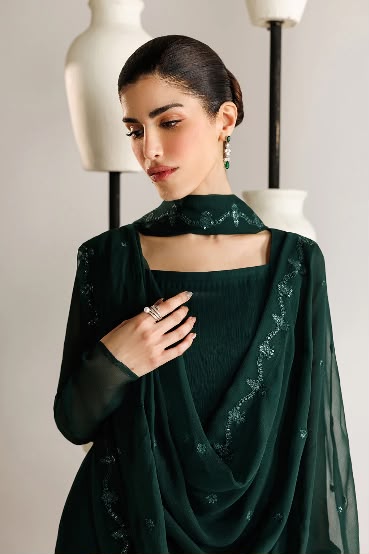 Pine Green Embroidered 3-Piece Suit | Azadi Sale