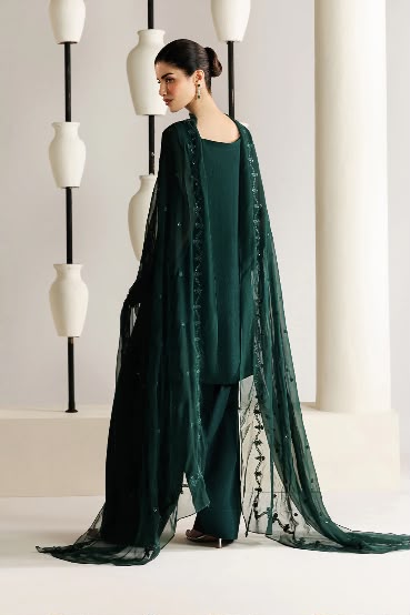 Pine Green Embroidered 3-Piece Suit | Azadi Sale