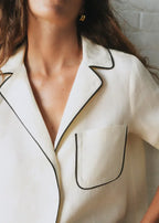 ELEGANT LINEN-BLEND PIPED SHIRT