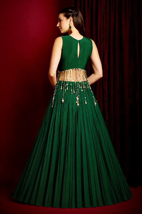 Bottle Green Beaded Skirt Set