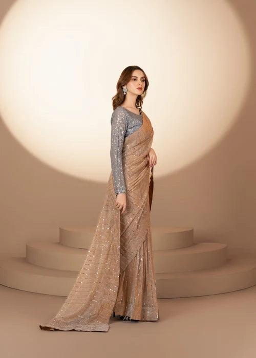 Gold Grey Blend Saree