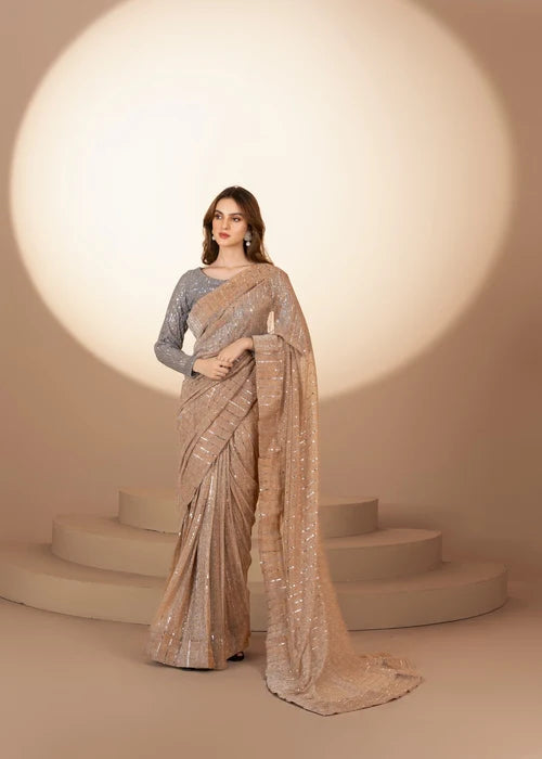 Gold Grey Blend Saree