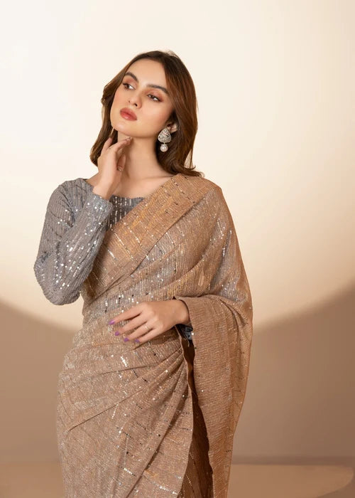 Gold Grey Blend Saree