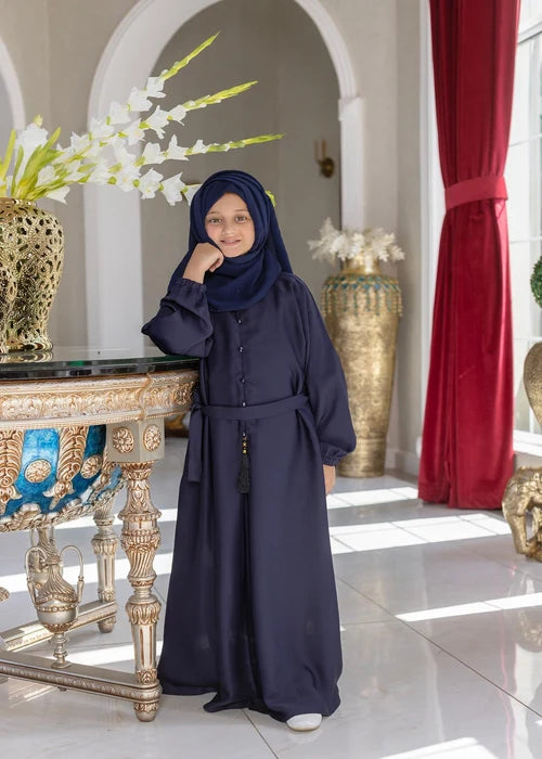 Girls modest wear abaya and hijab set, front view