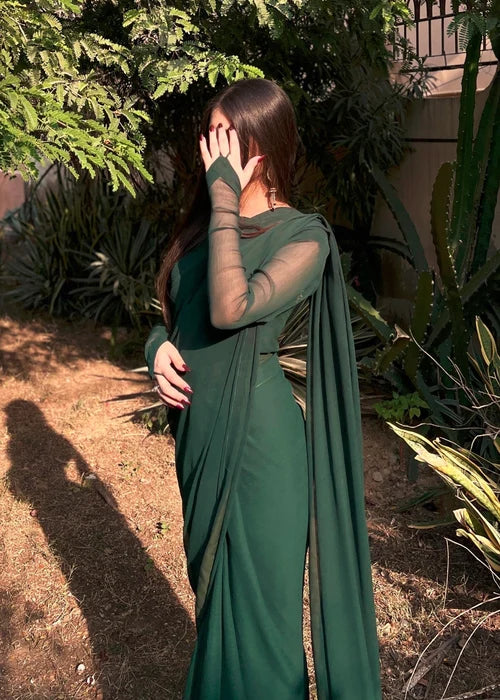 Bottle Green Chiffon Saree
