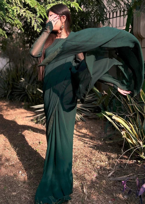 Bottle Green Chiffon Saree