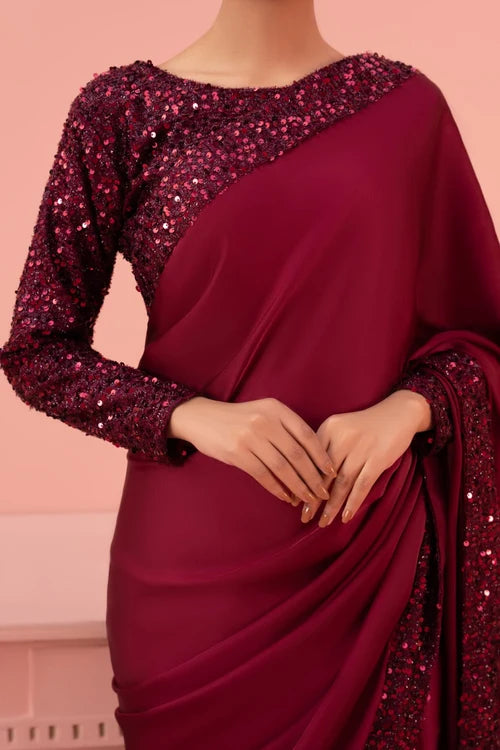 Cherry Maroon Saree