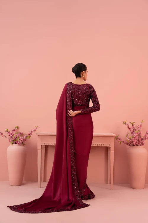 Cherry Maroon Saree