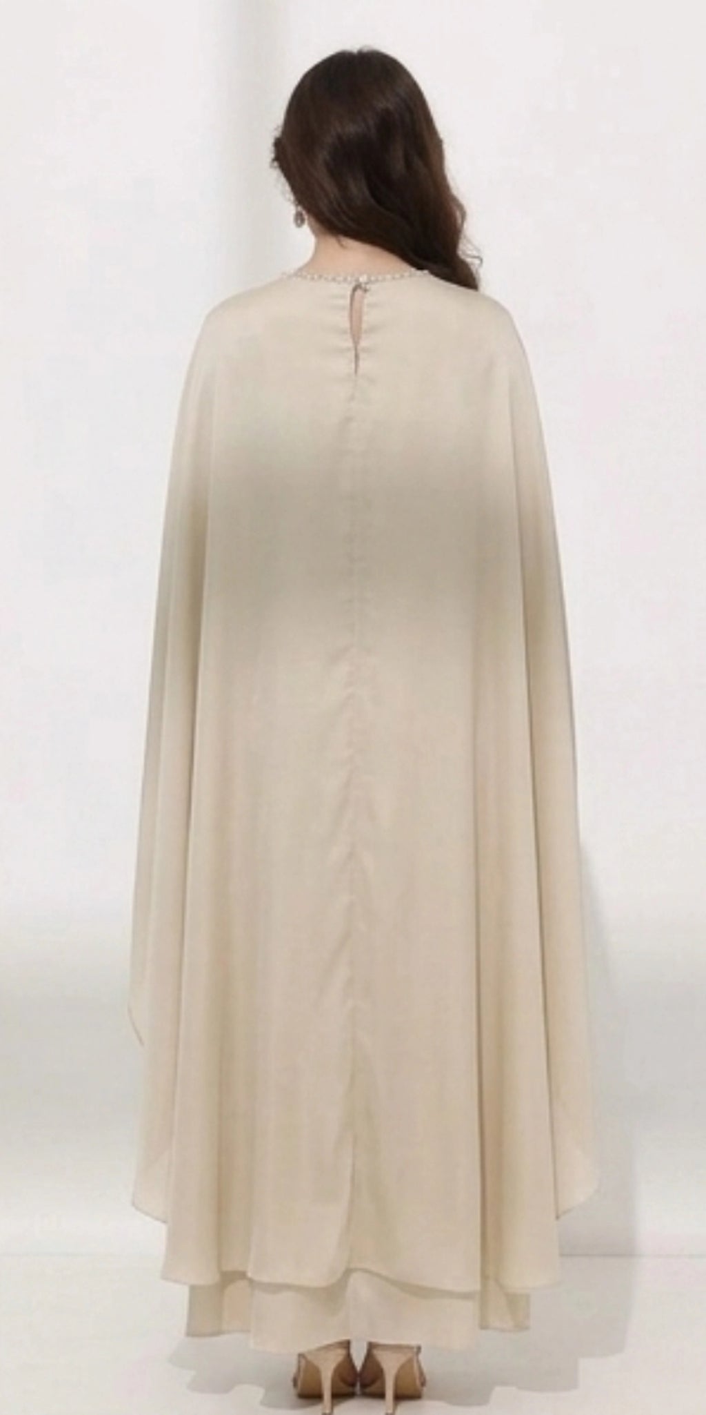 Elegant Beige Cape Style Maxi