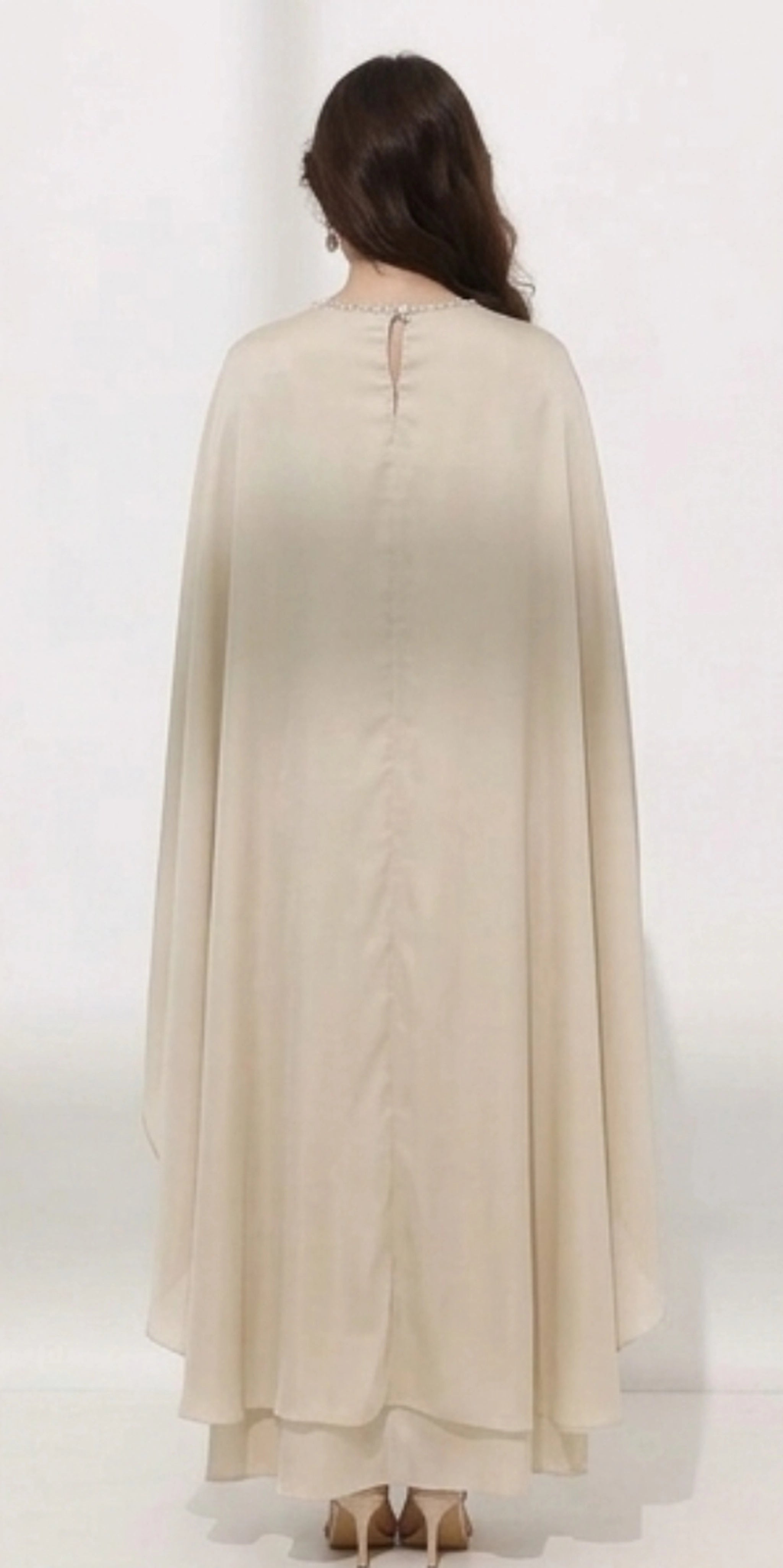 Elegant Beige Cape Style Maxi