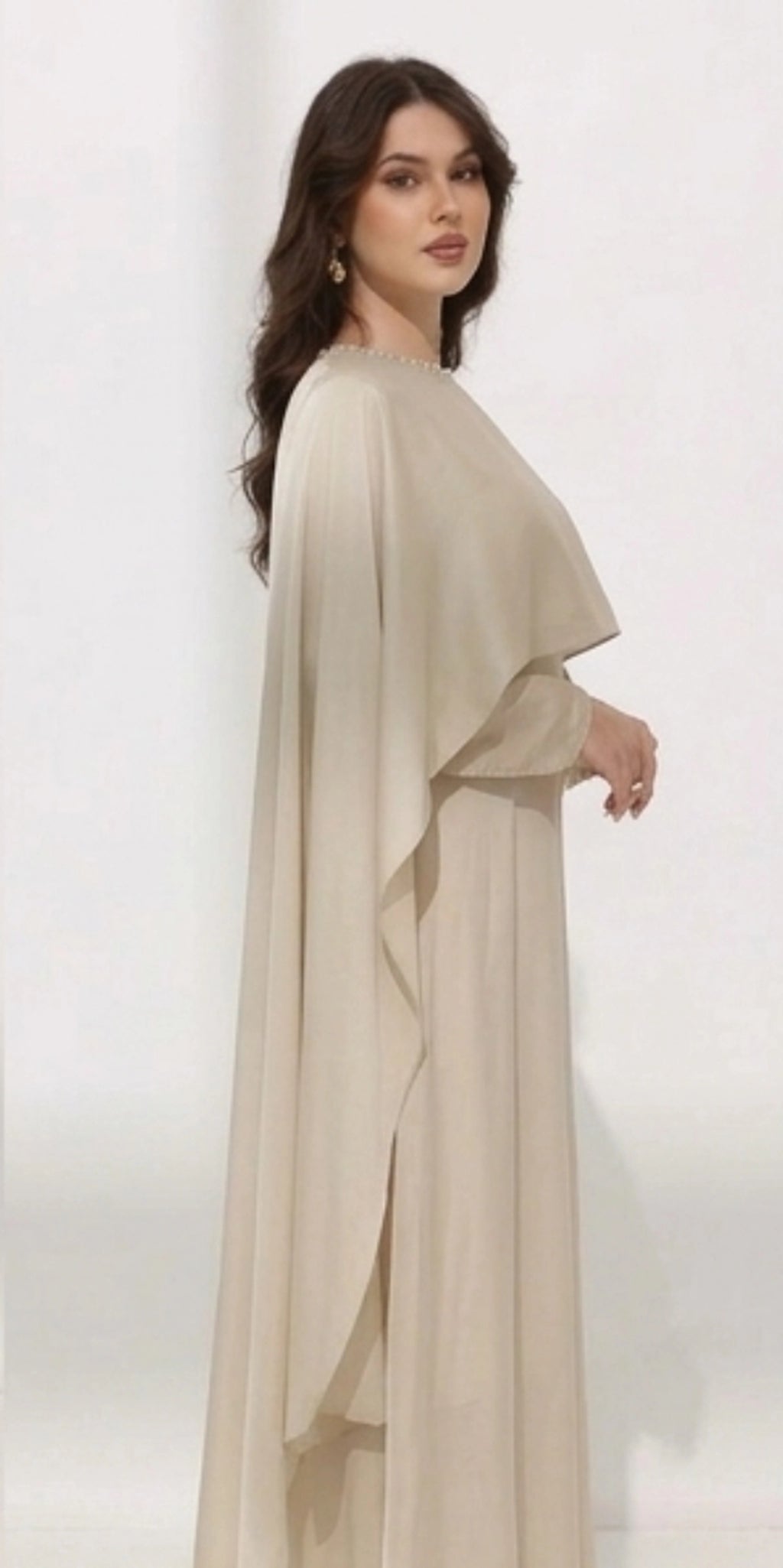 Elegant Beige Cape Style Maxi