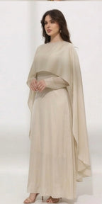 Elegant Beige Cape Style Maxi