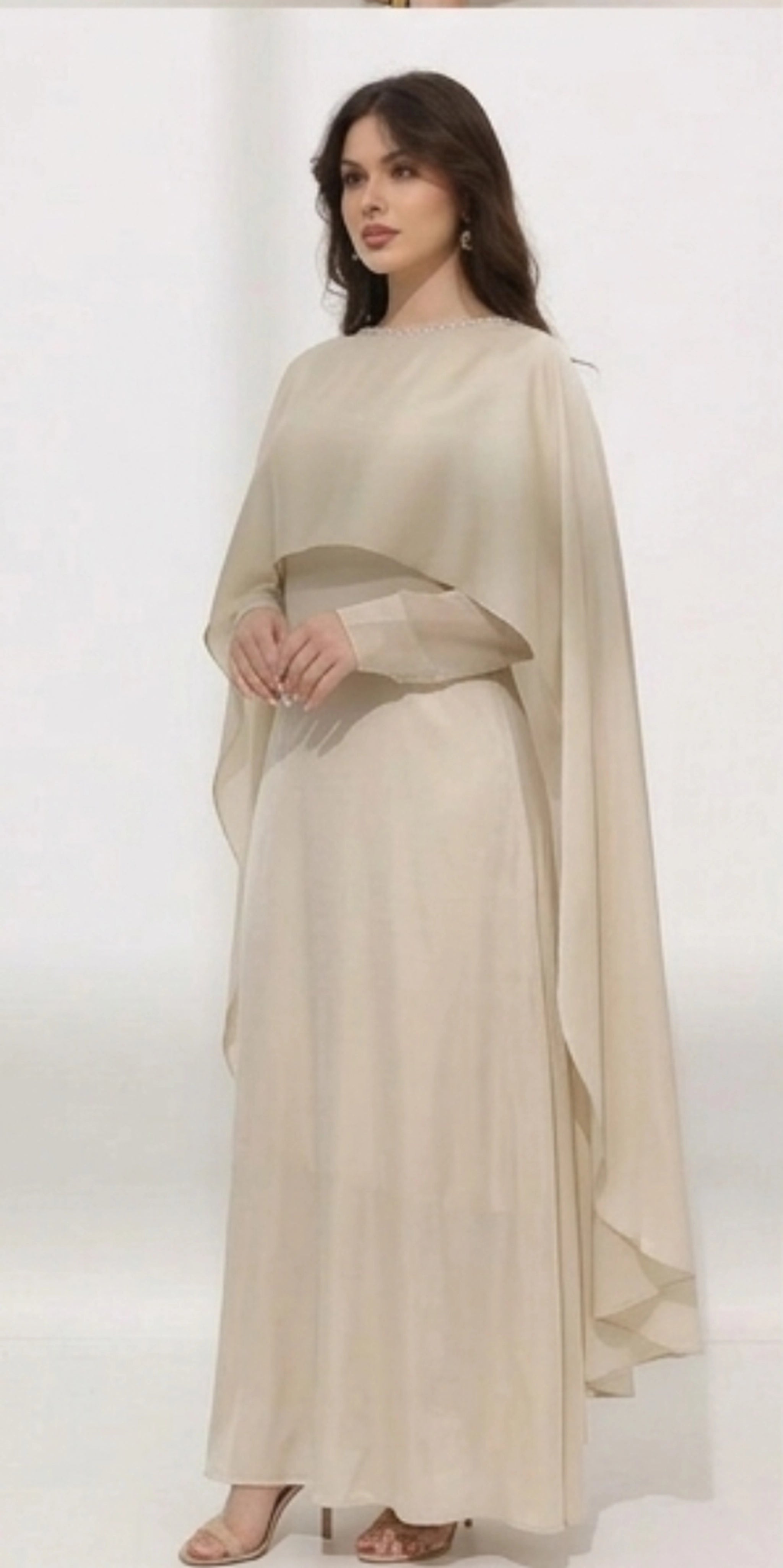 Elegant Beige Cape Style Maxi