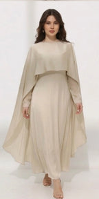 Elegant Beige Cape Style Maxi