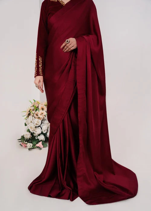 Maroon Satin Silk Saree