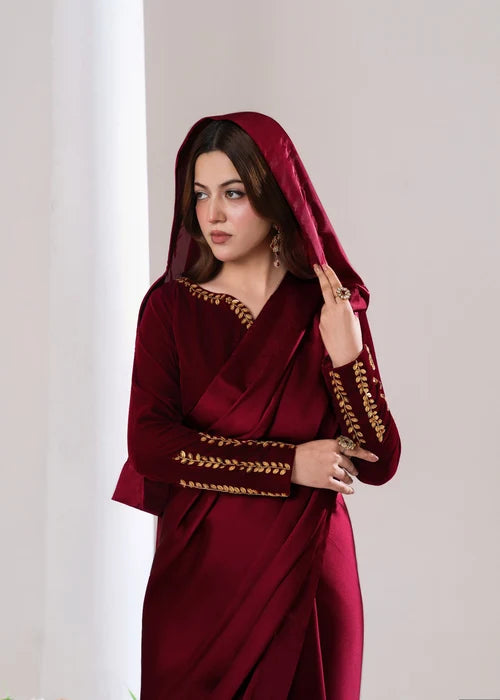Maroon Satin Silk Saree