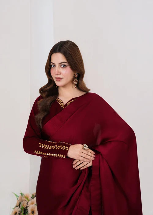 Maroon Satin Silk Saree
