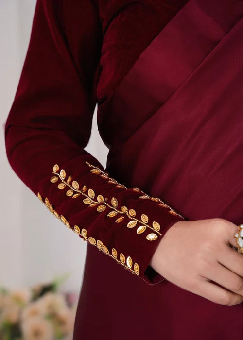 Maroon Satin Silk Saree