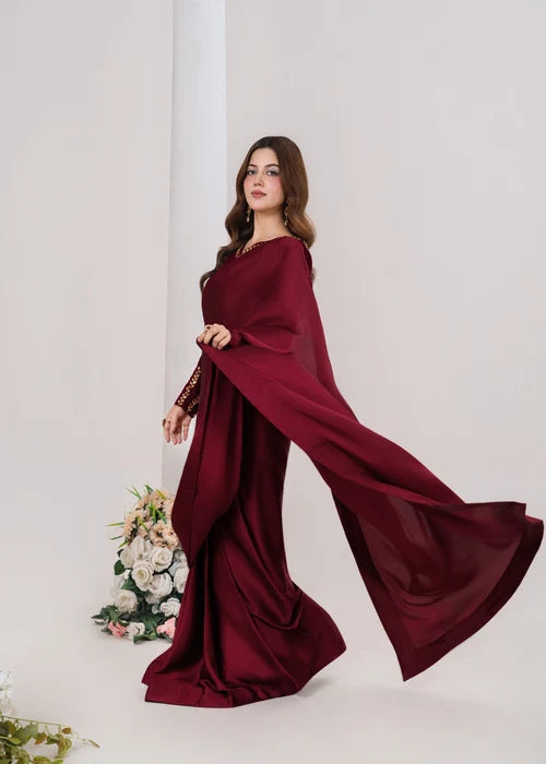 Maroon Satin Silk Saree