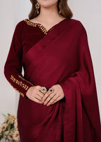 Maroon Satin Silk Saree