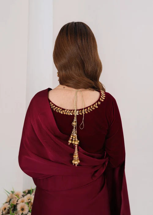 Maroon Satin Silk Saree