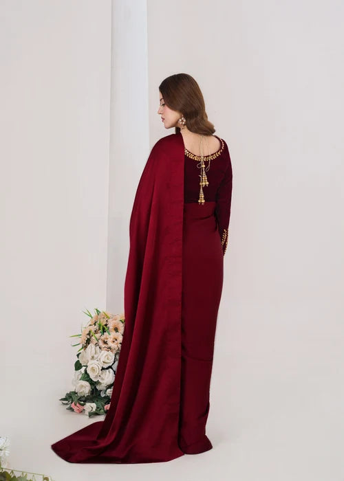 Maroon Satin Silk Saree
