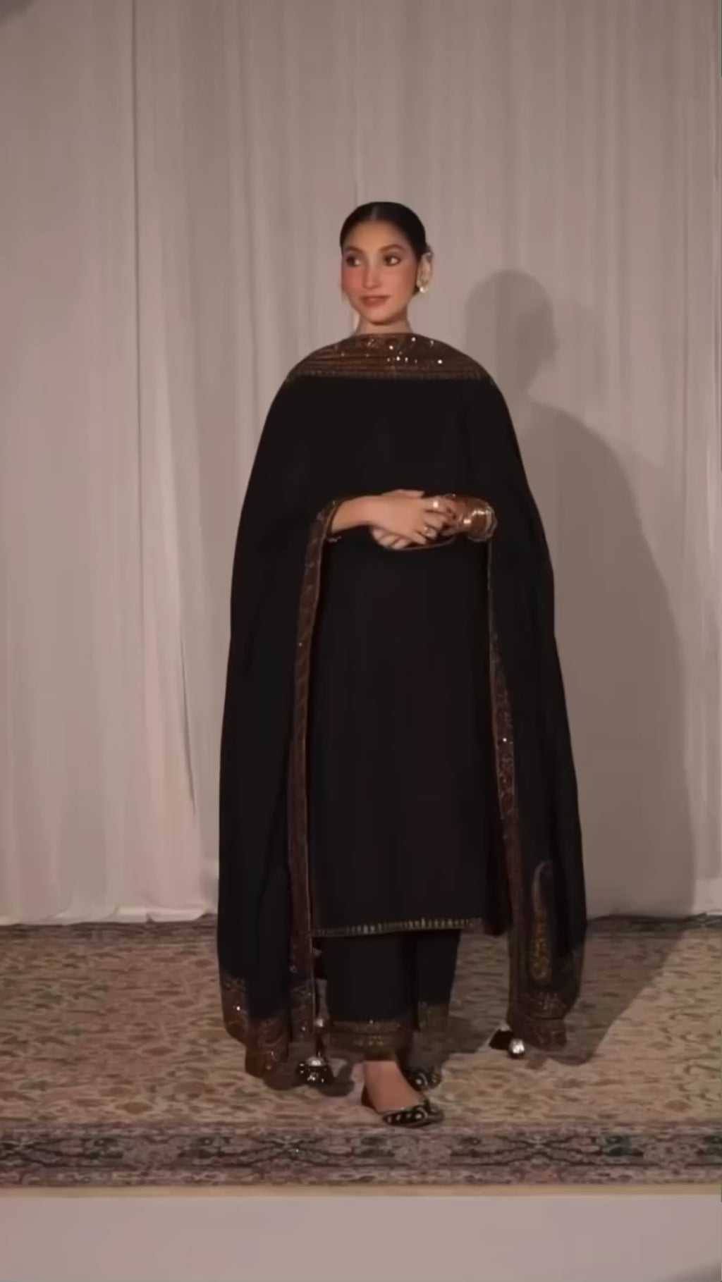 Midnight Bloom Black 3pc Set with Sequin Dupatta