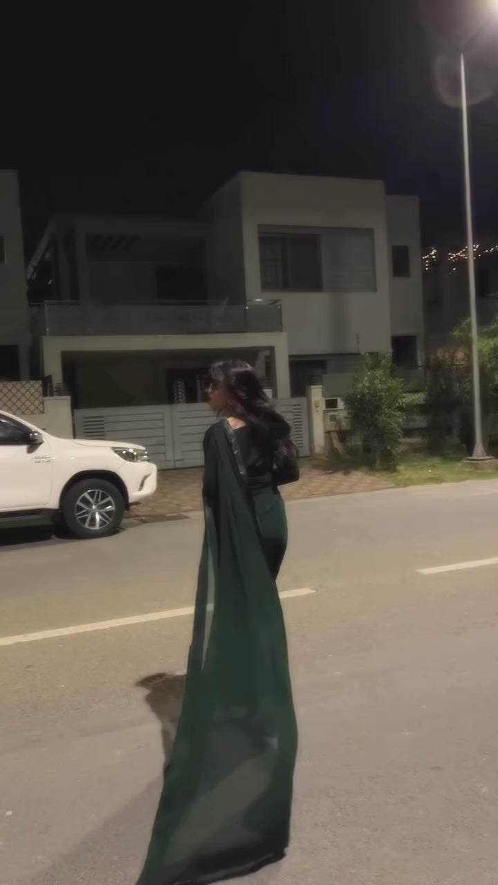 Bottle Green Chiffon Saree