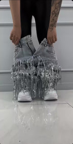 Sequin Fringe Denim Jeans